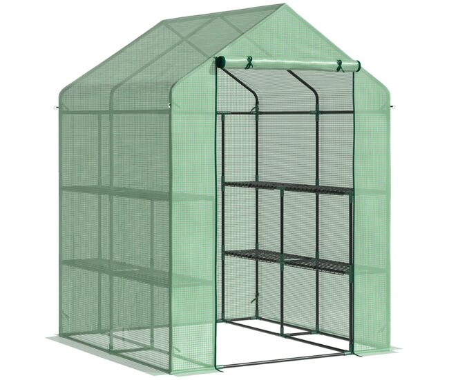 Outsunny estufa de jardim estufa para plantas com prateleiras 143x138x190cm estrutura de aço jardinagem verde