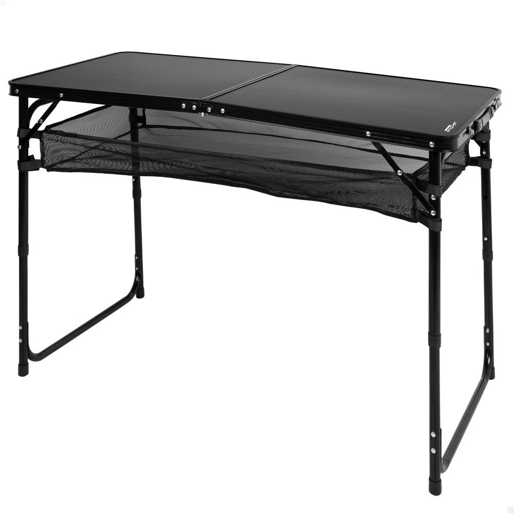 Aktive mesa de acampamento dobrável noire, ajustável em altura e antiderrapante com tela