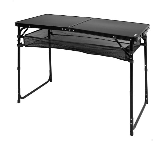 Aktive mesa de acampamento dobrável noire, ajustável em altura e antiderrapante com tela