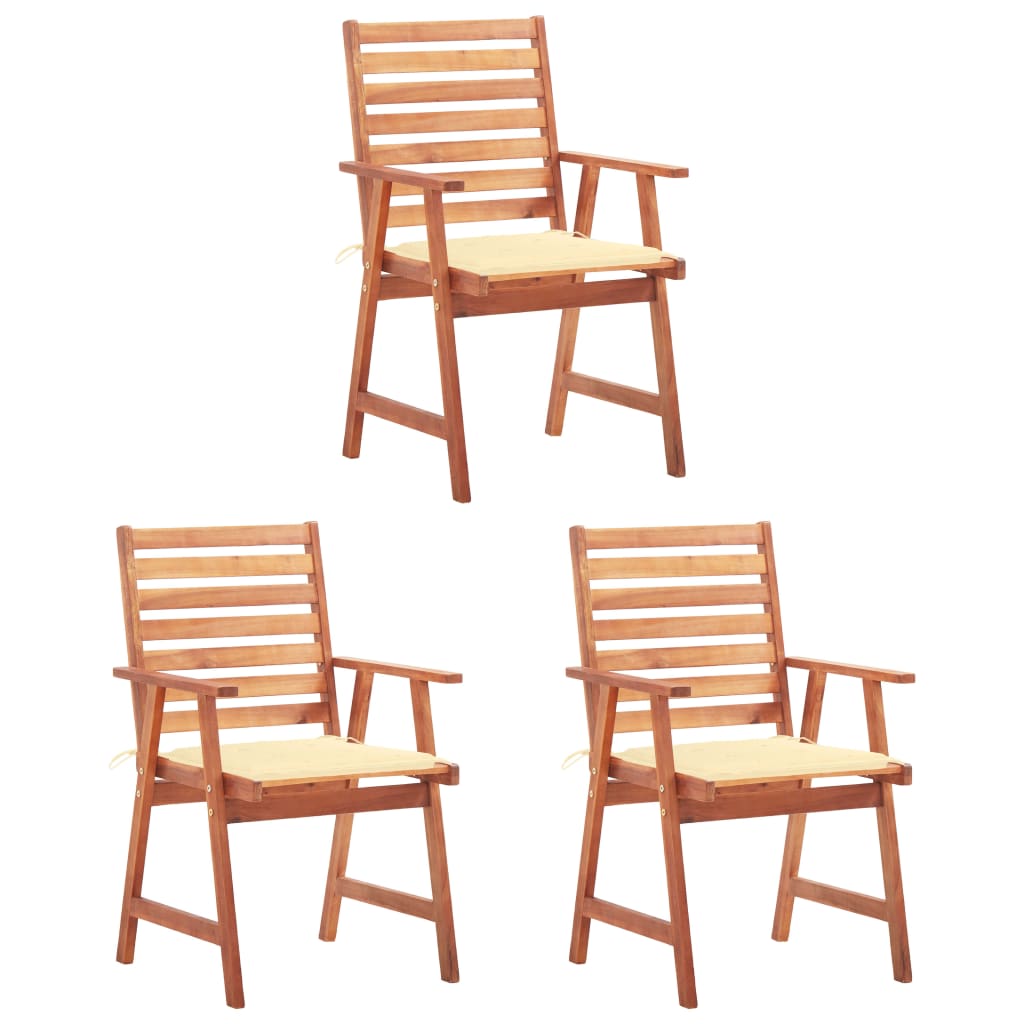 Vidaxl cadeiras de jantar p/ jardim 3 pcs c/ almofadões acácia maciça