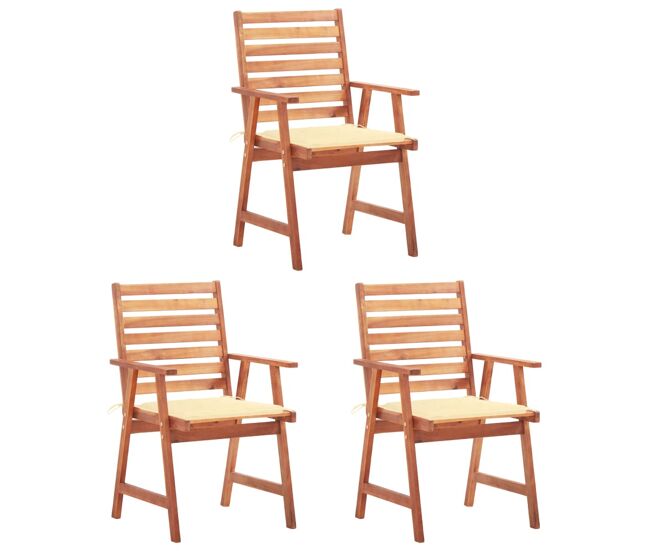 Vidaxl cadeiras de jantar p/ jardim 3 pcs c/ almofadões acácia maciça