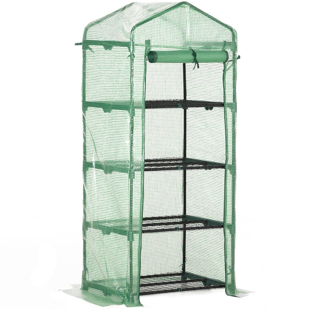 Outsunny estufa de jardim com 4 étagères e cobertura de pe estufa de acier para cultivo de plantas flores 70x50x160cm verde