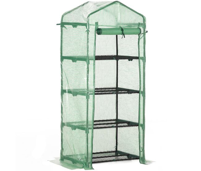 Outsunny estufa de jardim com 4 étagères e cobertura de pe estufa de acier para cultivo de plantas flores 70x50x160cm verde