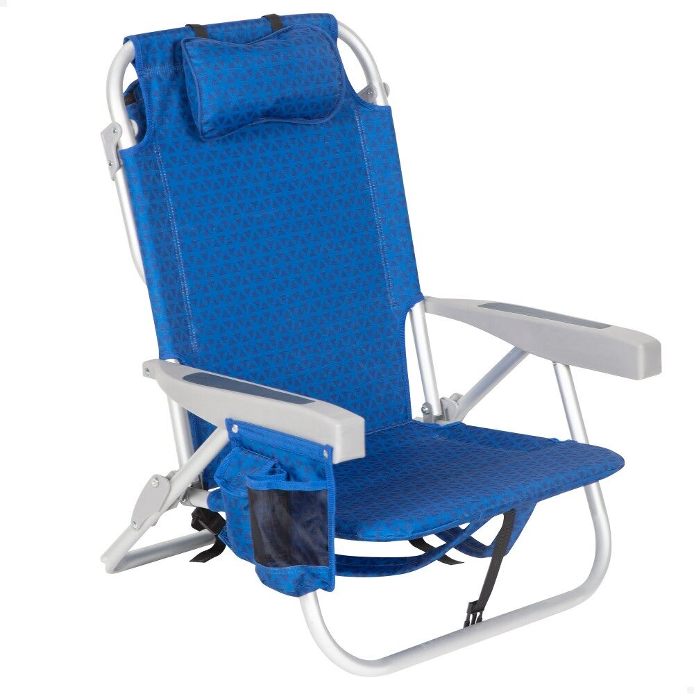 Aktive Cadeira de praia XXL dobrável e reclinável 5 posições azul c/frigorífico e mochila