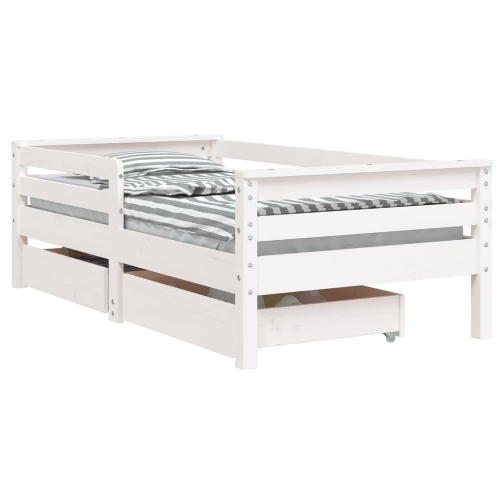 Vidaxl estrutura cama infantil c/ gavetas 70x140cm pinho maciço branco