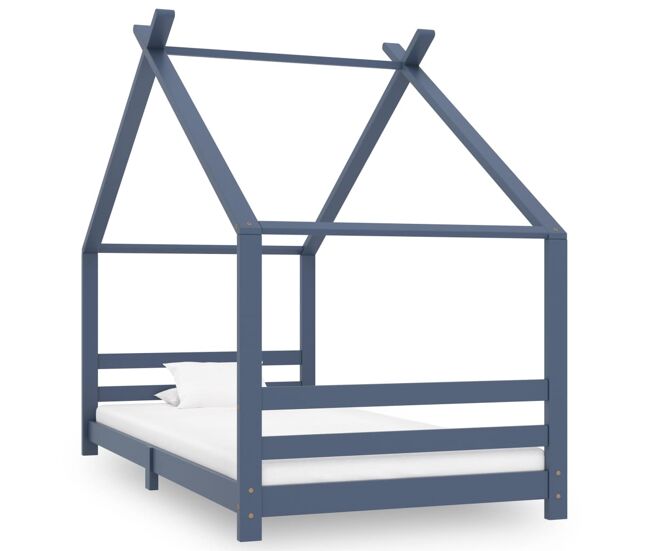 Vidaxl estrutura de cama para crianças 90x200 cm pinho maciço cinzento