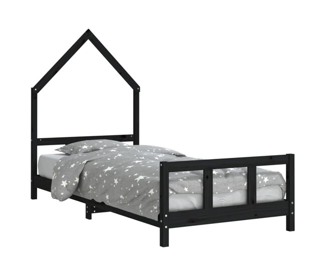 Vidaxl estrutura de cama infantil 90x190 cm pinho maciço preto