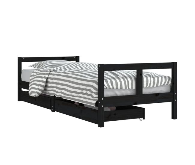 Vidaxl estrutura cama infantil c/ gavetas 80x200cm pinho maciço preto
