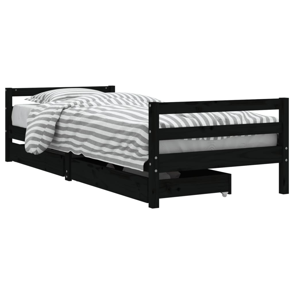 Vidaxl estrutura cama infantil c/ gavetas 90x200 cm pinho maciço preto