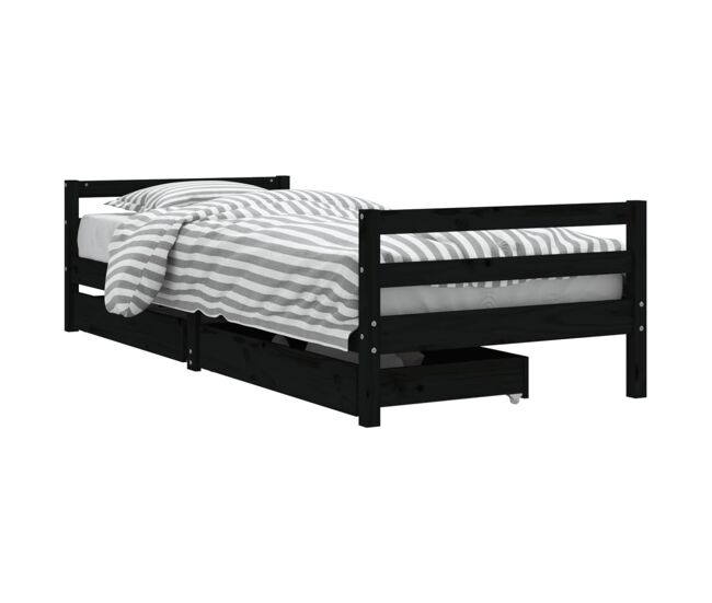 Vidaxl estrutura cama infantil c/ gavetas 90x200 cm pinho maciço preto
