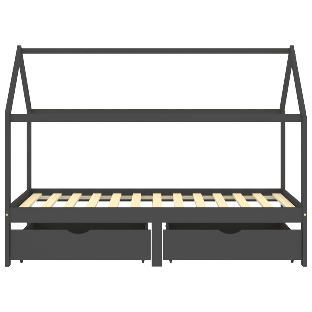 Vidaxl cama p/ crianças c/ gavetas 90x200 cm pinho maciço cinza-escuro