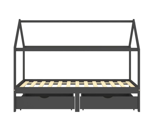 Vidaxl cama p/ crianças c/ gavetas 90x200 cm pinho maciço cinza-escuro