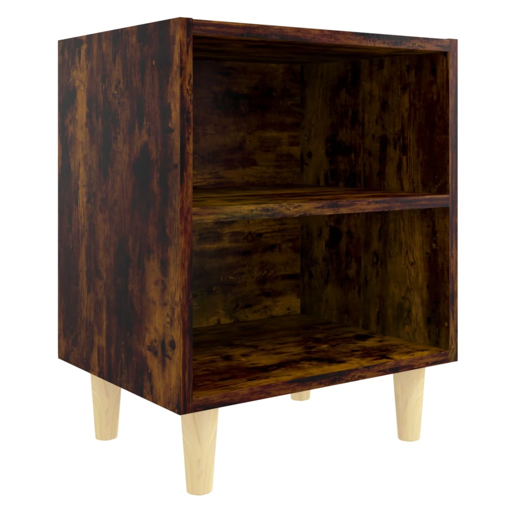 Vidaxl mesa cabeceira pernas de madeira 40x30x50 cm carvalho fumado
