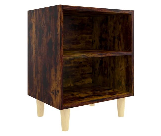 Vidaxl mesa cabeceira pernas de madeira 40x30x50 cm carvalho fumado