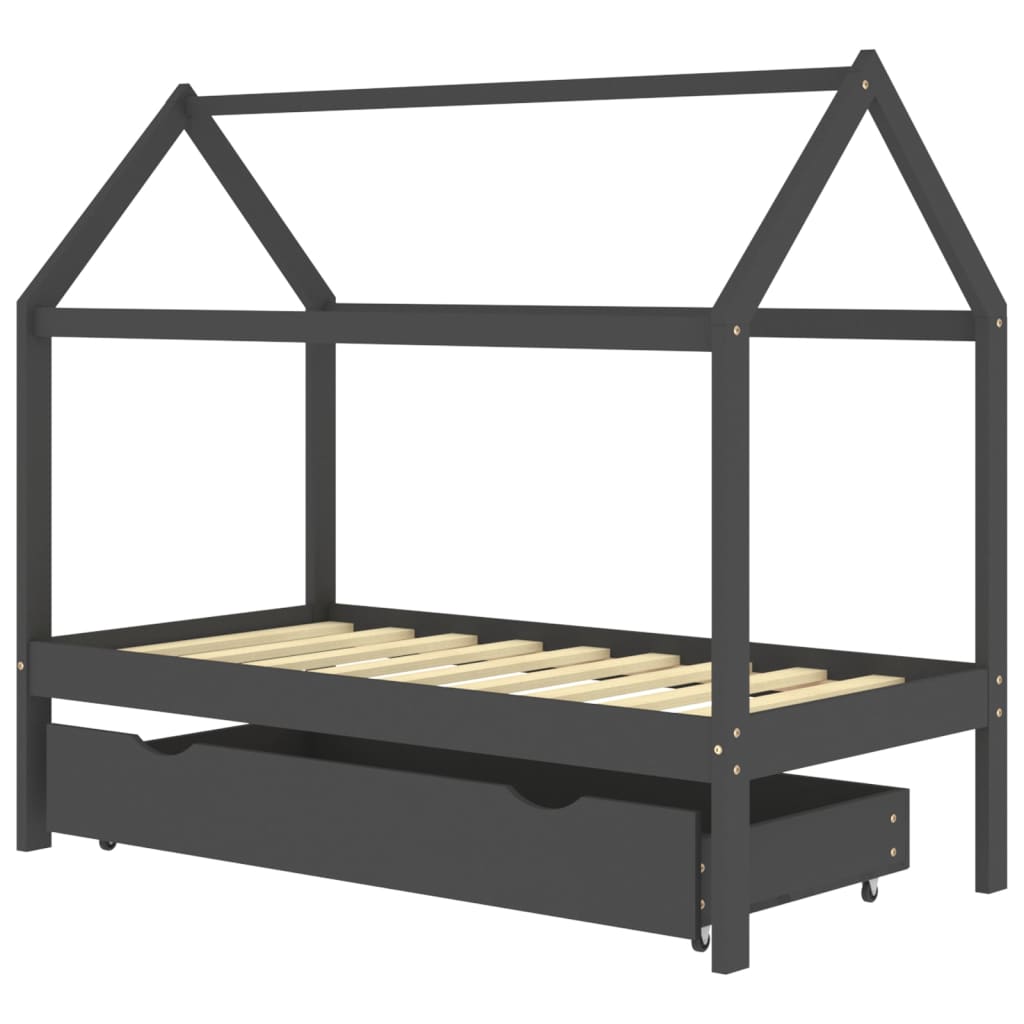 Vidaxl cama p/ crianças c/ gaveta 80x160 cm pinho maciço cinza-escuro