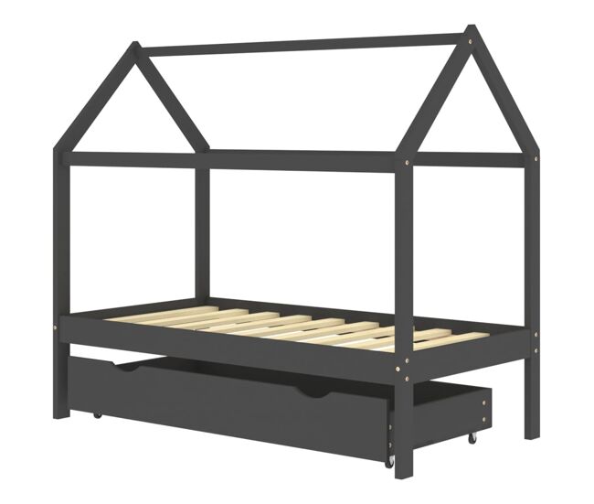 Vidaxl cama p/ crianças c/ gaveta 80x160 cm pinho maciço cinza-escuro