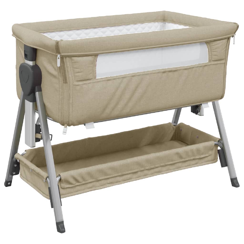 Vidaxl cama de bebé com colchão tecido de linho cinza-acastanhado