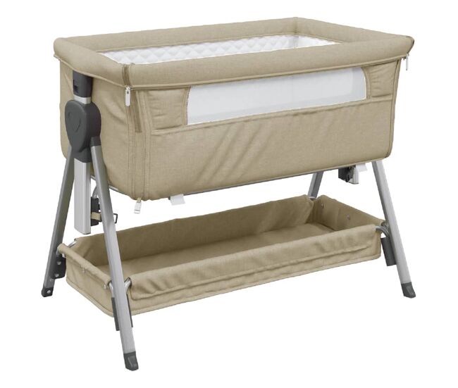 Vidaxl cama de bebé com colchão tecido de linho cinza-acastanhado