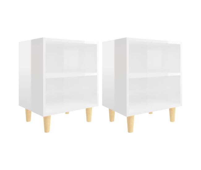 Vidaxl mesas cabeceira pernas madeira 2pcs 40x30x50cm branco brilhante