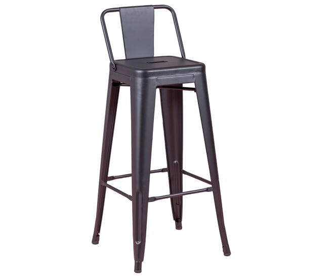 Banqueta industrial de metal com encosto baixo (76cm) - bistro