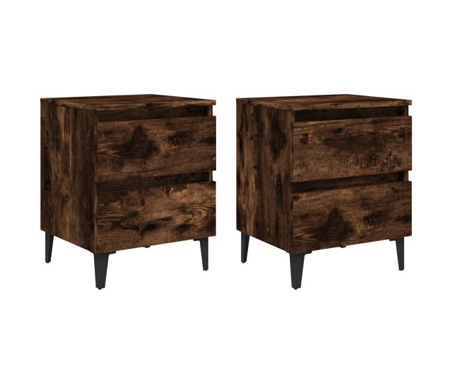 Vidaxl mesas cabeceiras pernas metal 2pcs 40x35x50cm carvalho fumado