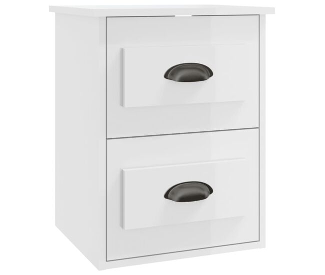 Vidaxl mesa de cabeceira de parede 41,5x36x53 cm branco brilhante