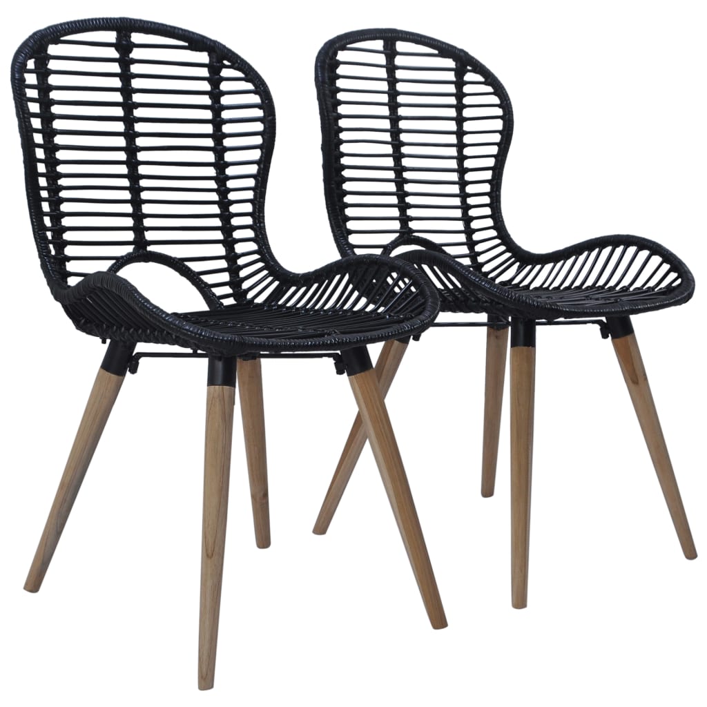 Vidaxl cadeiras de jantar 2 pcs vime genuíno noir