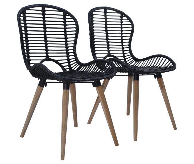 Vidaxl cadeiras de jantar 2 pcs vime genuíno noir