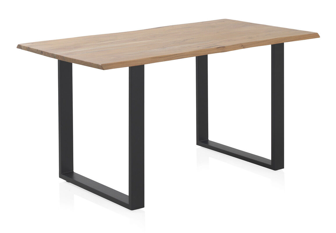 Mesa de jantar 140x90 madeira maciça de acácia 25 mm de espessura com pernas de metal preto