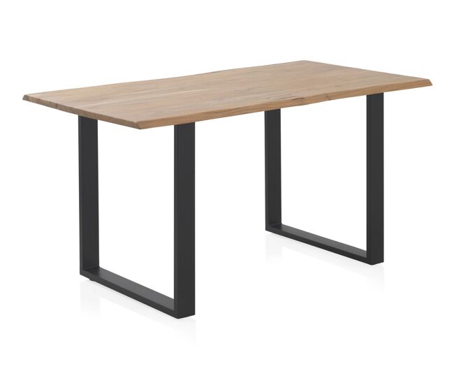 Mesa de jantar 140x90 madeira maciça de acácia 25 mm de espessura com pernas de metal preto