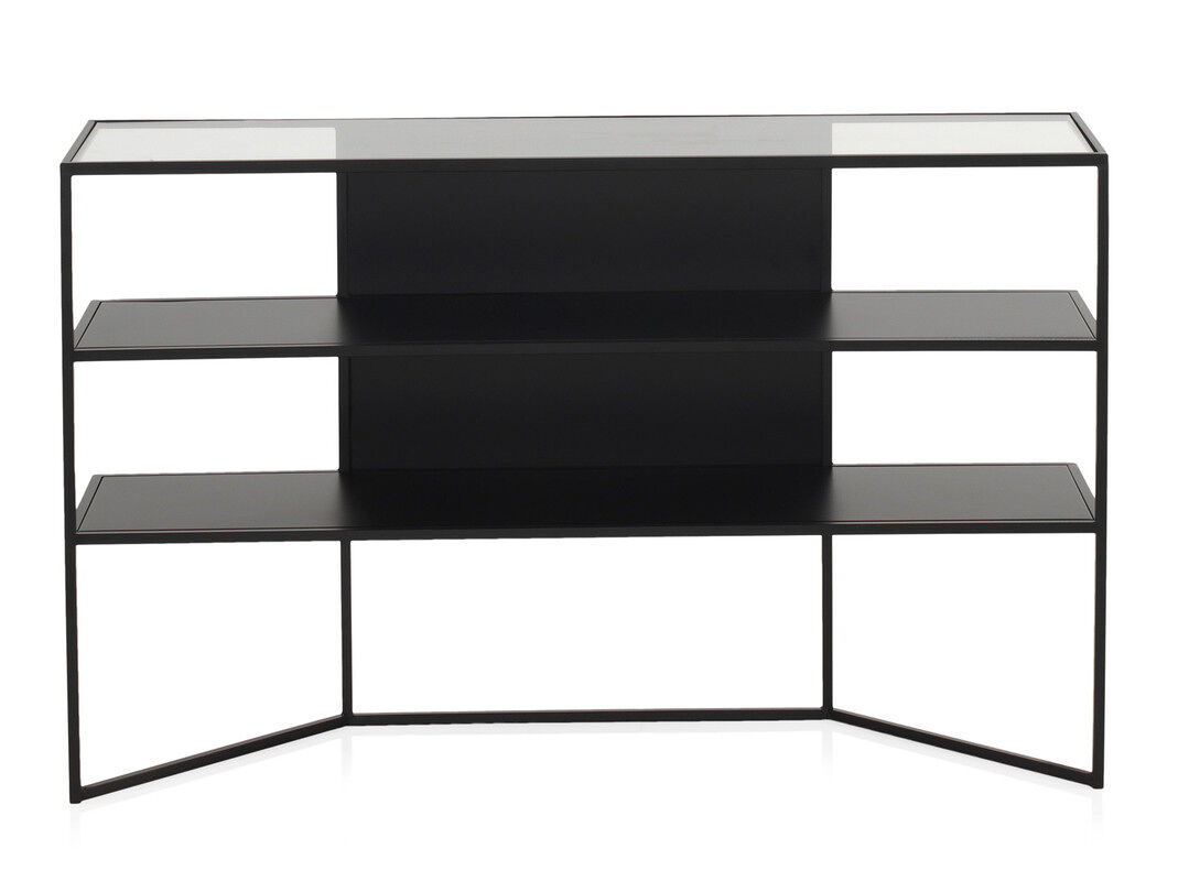 Consola de metal preto com envelope de cristal
