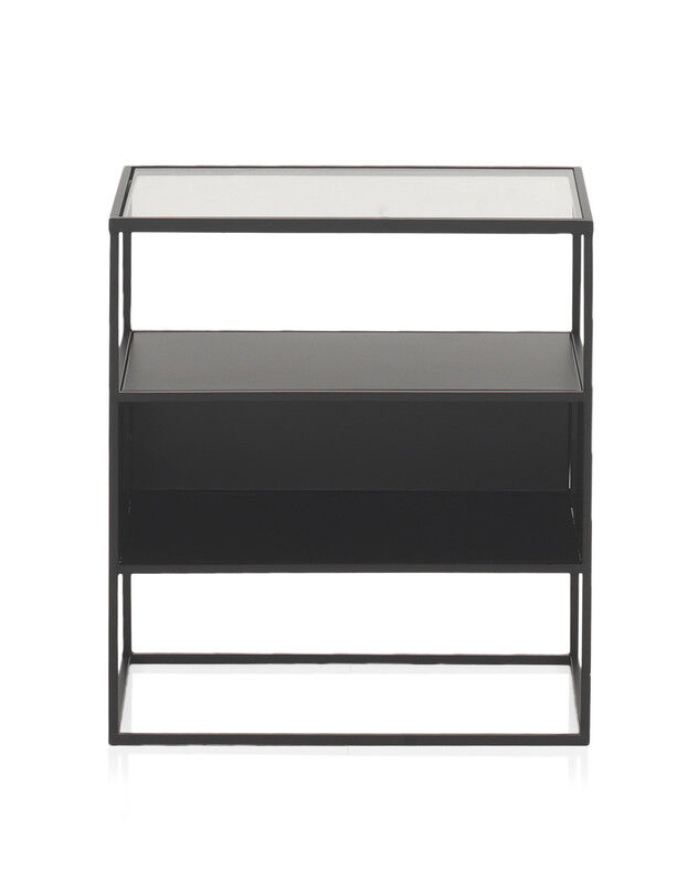 Mesa de metal preto com envelope de cristal