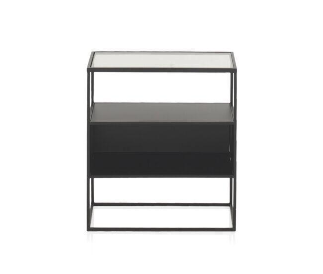 Mesa de metal preto com envelope de cristal