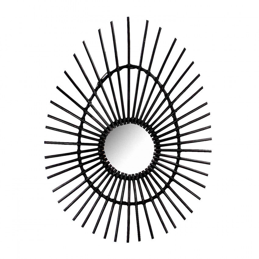 Espelho de parede led oval em rattan preto 80 cm thinia home