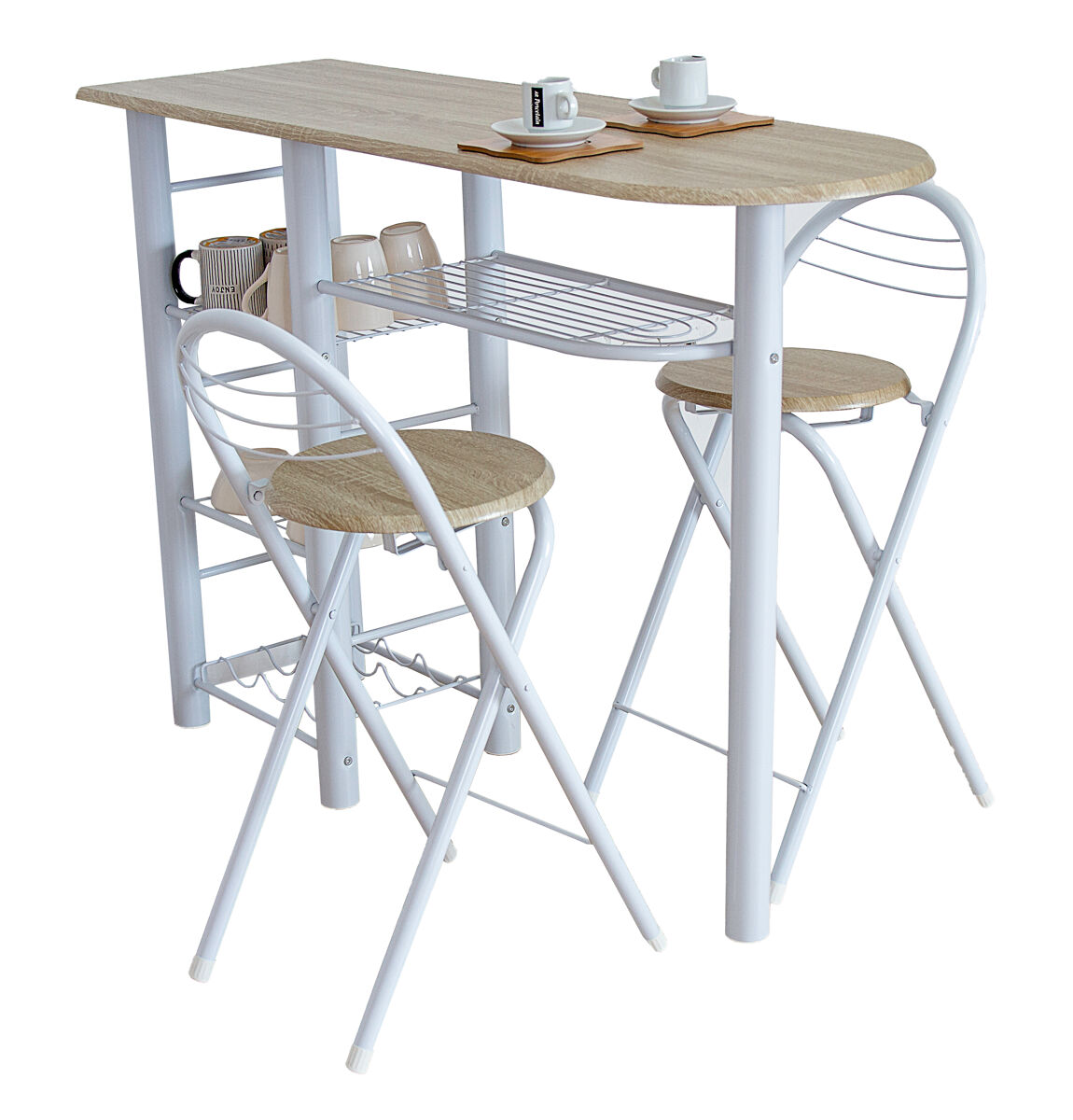 Conjunto de mesa de bar de cozinha de estilo moderno e 2 bancos