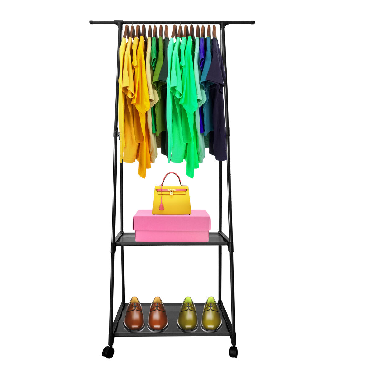Cabide burro majestic nyana home 160x55x42cm 2 prateleiras, 1 barra superior preto