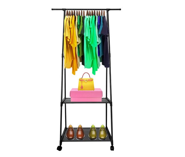 Cabide burro majestic nyana home 160x55x42cm 2 prateleiras, 1 barra superior preto
