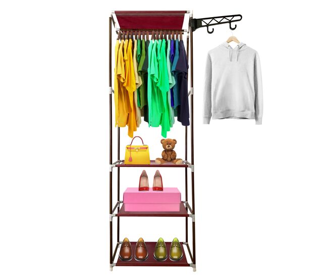 Guarda-roupa estático nyana home 170x55x35cm 3 prateleiras 1 barra superior 1 cabide lateral marrom