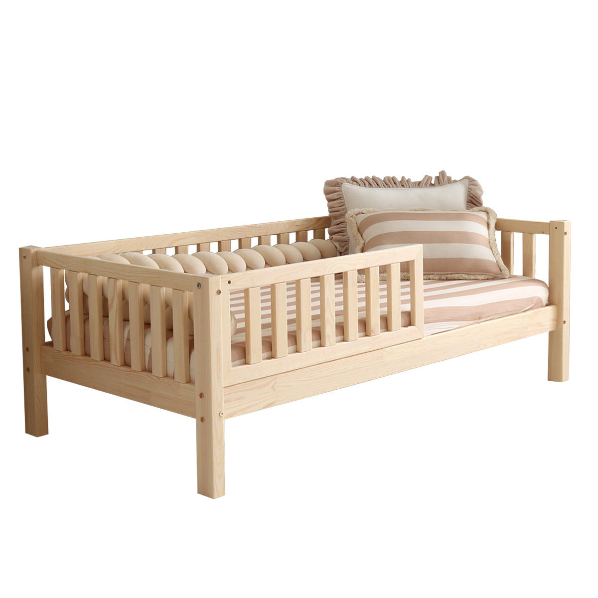 Cama 90x190 barreira e base incluída pés 19 cm agnès madeira