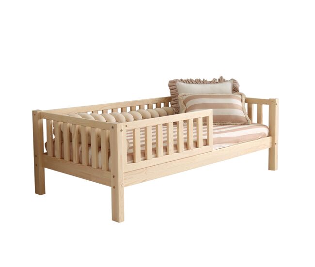Cama 90x190 barreira e base incluída pés 19 cm agnès madeira