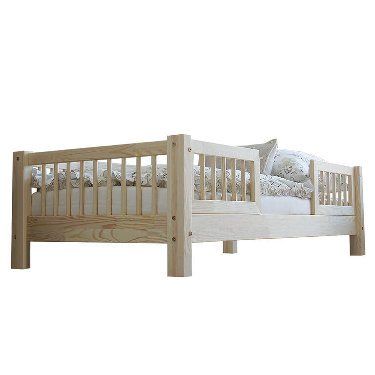 Cama 90x190 com calhas e estrado com pés de 10 cm adèle bois
