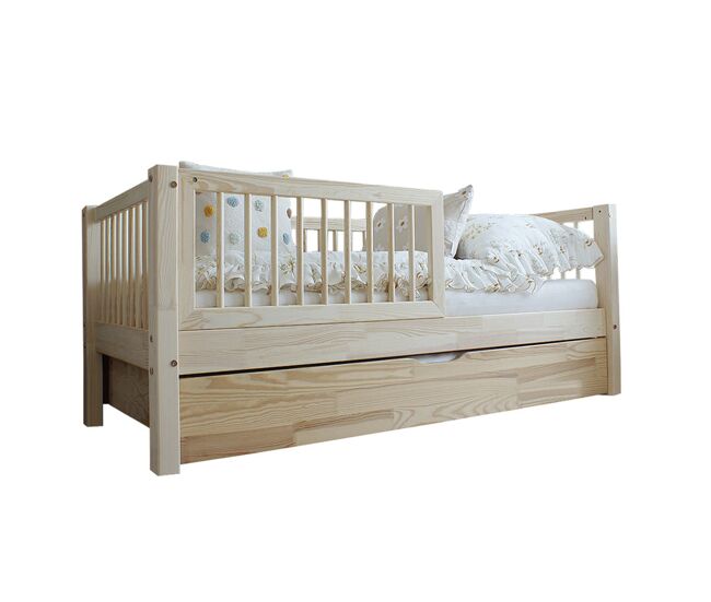 Cama 90x190 com barreira base de ripas e gaveta incluídas sybil bois