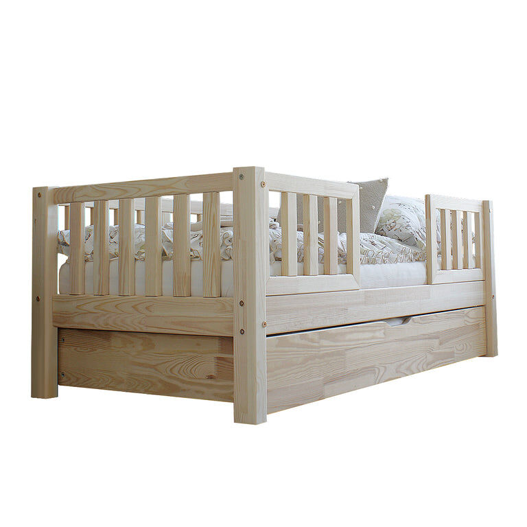 Cama com barreira 90x190 com estrado de ripas e gaveta agnès bois