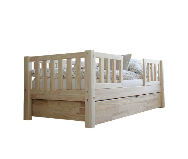 Cama com barreira 90x190 com estrado de ripas e gaveta agnès bois