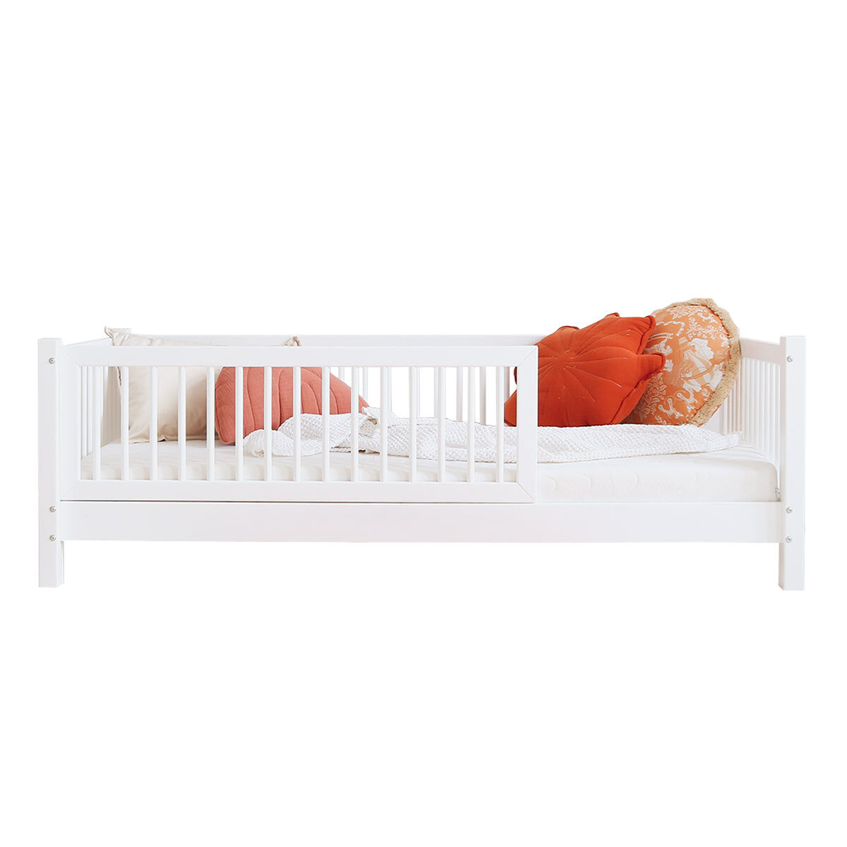 Cama 90x190 com barreira e base de ripas incluídas pés 10 cm sybil blanc