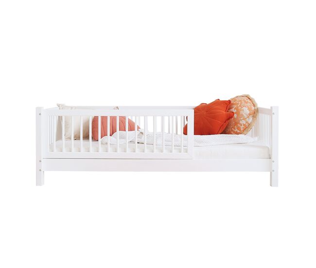 Cama 90x190 com barreira e base de ripas incluídas pés 10 cm sybil blanc