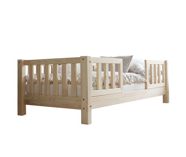 Cama 90x190 com calhas e estrado com pés de 10 cm agnès bois