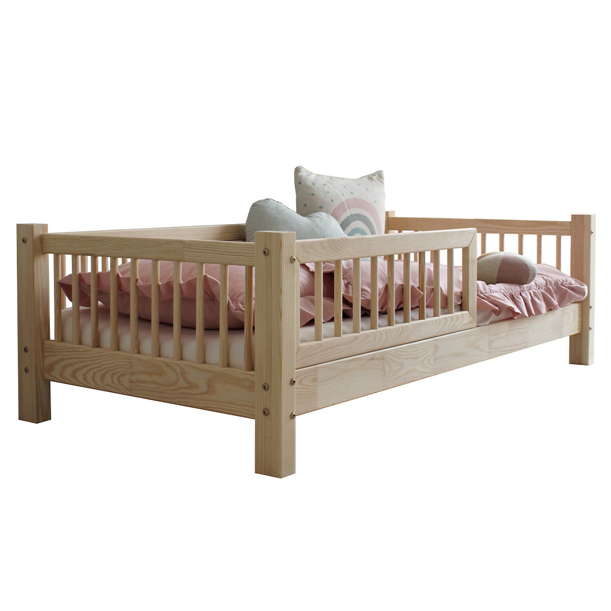 Cama 90x200 barreira e base de ripas incluídas pés 10 cm adèle bois