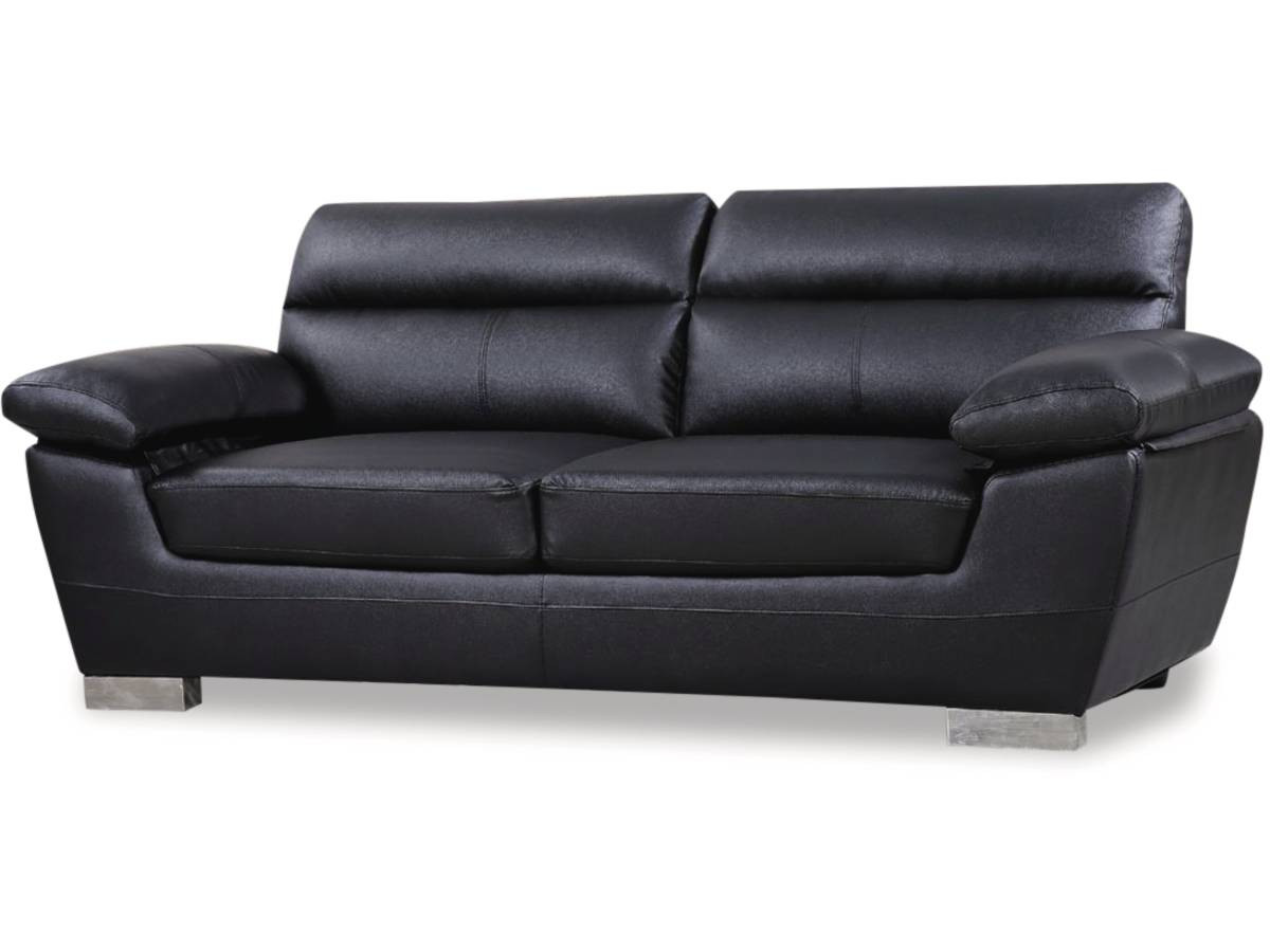 Sofá fixo em couro colado e pvc "dallas" - 210 x 88 x 90 cm - 3 lugares - noir
