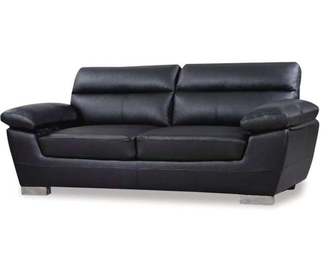 Sofá fixo em couro colado e pvc "dallas" - 210 x 88 x 90 cm - 3 lugares - noir